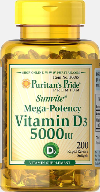 Витамин Д3, Vitamin D3 5000 IU, Puritan's Pride, 200 капсул, Puritan's ...