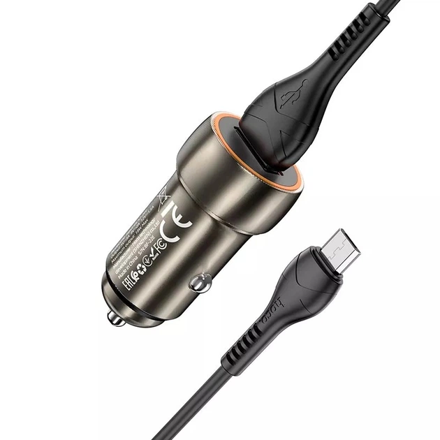 Адаптер автомобильный Hoco Micro USB Cable Blue shield single port Car charger Z46 1USB, 18W/3A, QC| grey - Фото 3 Адаптер автомобильный Hoco Micro USB Cable Blue shield single port Car charger Z46 1USB, 18W/3A, QC| grey - изображение 3