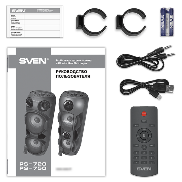 Колонка SVEN PS-750 Black Refurbished (80Вт, TWS, bluetooth, подсветка, караоке) - Фото 11 Колонка SVEN PS-750 Black Refurbished (80Вт, TWS, bluetooth, подсветка, караоке) - изображение 11