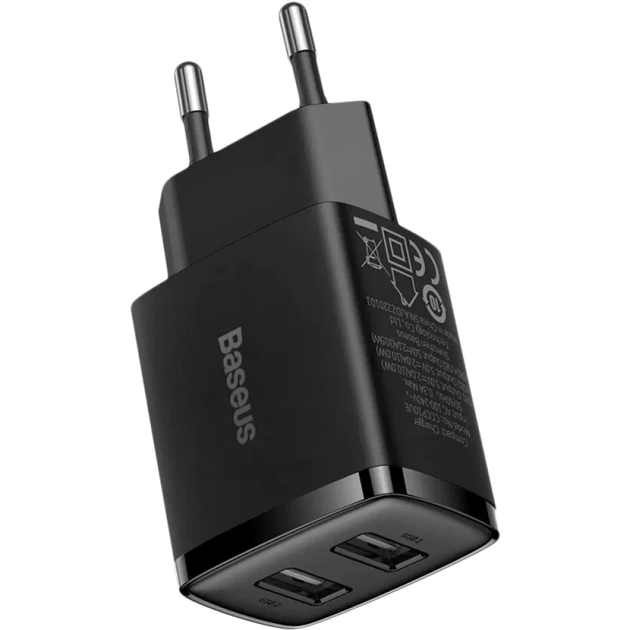 Мережевий зарядний пристрій Baseus Compact Charger 2U 10.5W EU Black (CCXJ010201) - изображение 3