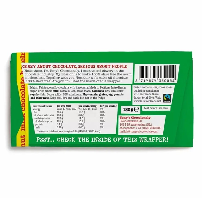 Шоколадка Tony's Chocolonely Milk Chocolate Hazelnut 180g – купить в ...