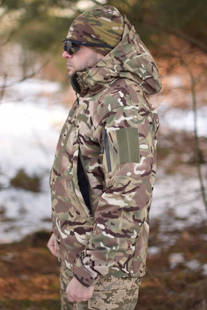 Тактична куртка Softshell армійська військова флісова куртка колір мультикам софтшел розмір 46 для ЗСУ - зображення 2