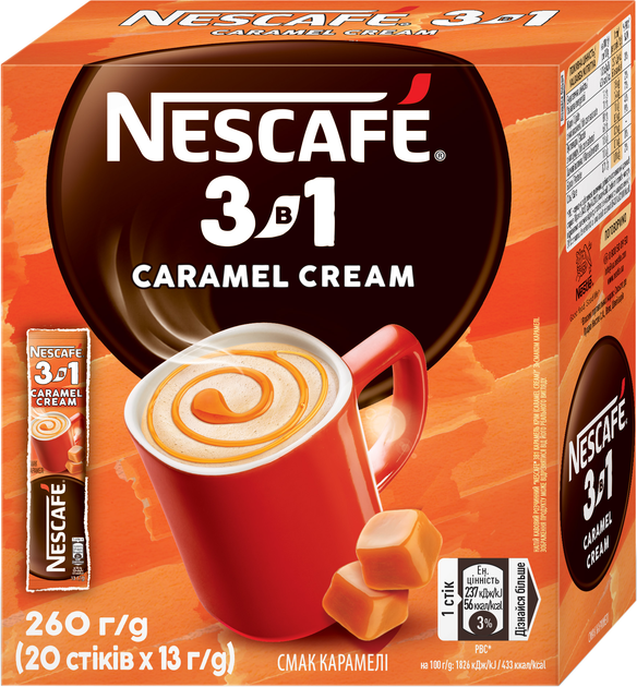 Акція на Напій кавовий NESCAFE 3-в-1 Caramel Cream зі смаком карамелі розчинний у стіках 20 шт х 13 г від Rozetka