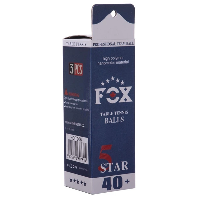 Набор мячей для настольного тенниса FOX 3* 40+ T005 3шт белый - изображение 2