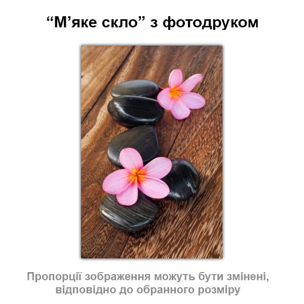 Покриття для столу, м'яке скло з фотодруком, Квіти на каменях 60 х 100 см (1 мм) МСПБ-fl10829 - Фото 2 Покриття для столу, м'яке скло з фотодруком, Квіти на каменях 60 х 100 см (1 мм) МСПБ-fl10829 - зображення 2