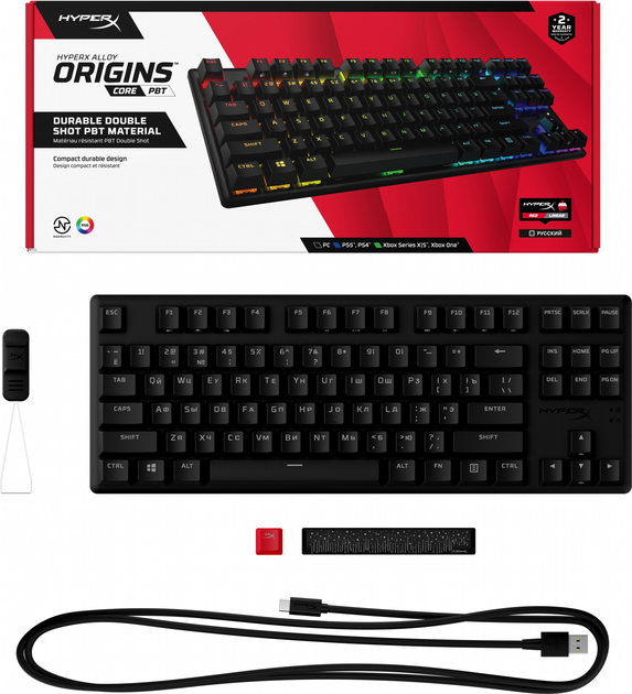 Клавіатура дротова HyperX Alloy Origins Core PBT HX Red USB Black (639N7AA) - зображення 8