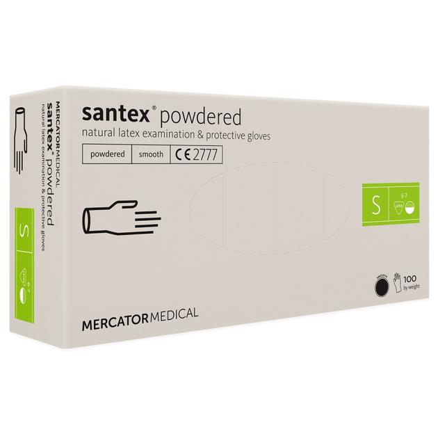 Латексные перчатки Mercator Santex Powdered размер S кремовые (50 пар) - изображение 1