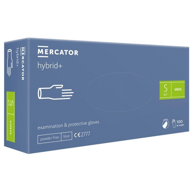 Виниловые перчатки Mercator Hybrid+ размер S синие (50 пар) - изображение 1