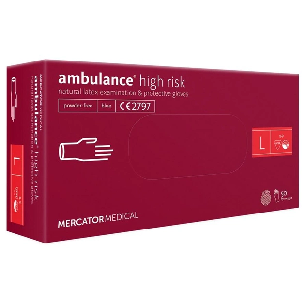 Латексные перчатки Mercator Ambulance High Risk размер L синие (25 пар) - изображение 1