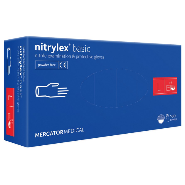Нітрилові рукавички Mercator Nitrylex Basic розмір L сині (50 пар) - зображення 1