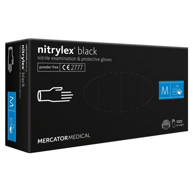 Нитриловые перчатки Mercator Nitrylex Black размер M черные (50 пар) - изображение 1