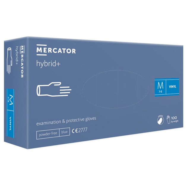 Виниловые перчатки Mercator Hybrid+ размер M синие (50 пар) - изображение 1