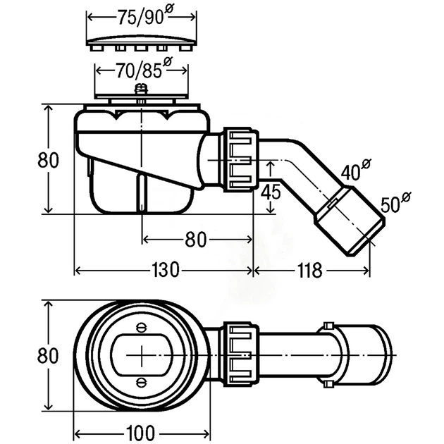 Сифон для душевого поддона VIEGA 208615 колбовый впуск 85мм выпуск ...