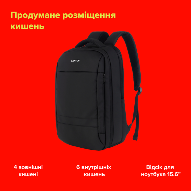 Рюкзак для ноутбука Canyon Urban BPL-5 15.6" Black (CNS-BPL5B1) - Фото 8 Рюкзак для ноутбука Canyon Urban BPL-5 15.6" Black (CNS-BPL5B1) - зображення 8