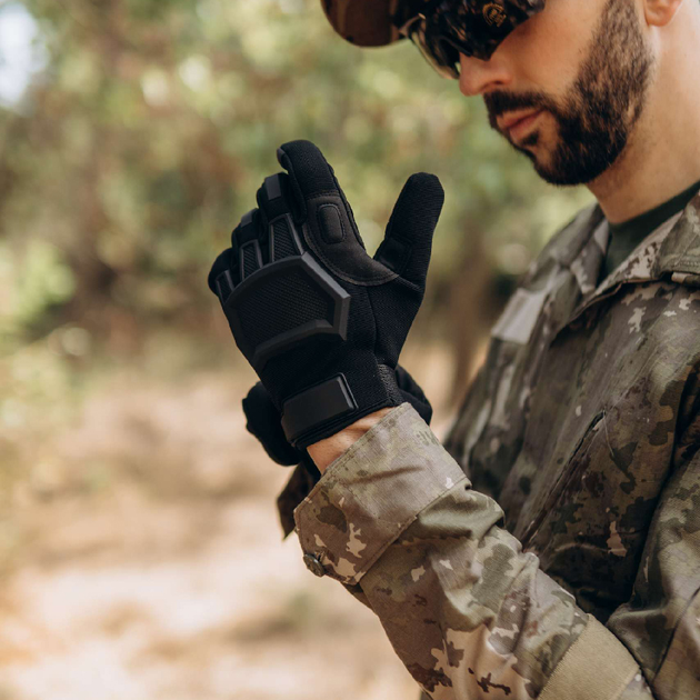 Тактические перчатки сенсорные с накладками черные 3223b XL - изображение 2