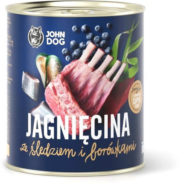 Opakowania mokrej karmy John Dog Berry Junior Jagnięcina i śledź z jagodami 6 x 800 g (5903246845549) - obraz 2