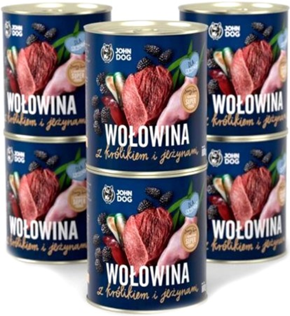 Mokra karma dla psów John Dog Berry Puppy Wołowina i królik z jeżynami 6 x 800 g (5903246848762) - obraz 1