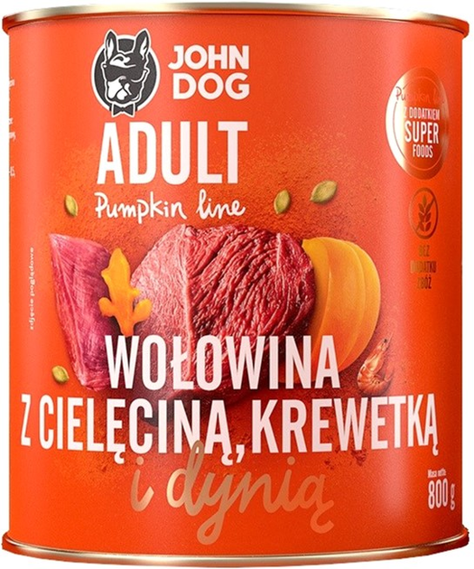 Mokra karma dla psów John Dog Pumpkin Adult Wołowina z cielęciną, krewetkami i dynią 6 x 800 g (5903769000906) - obraz 2