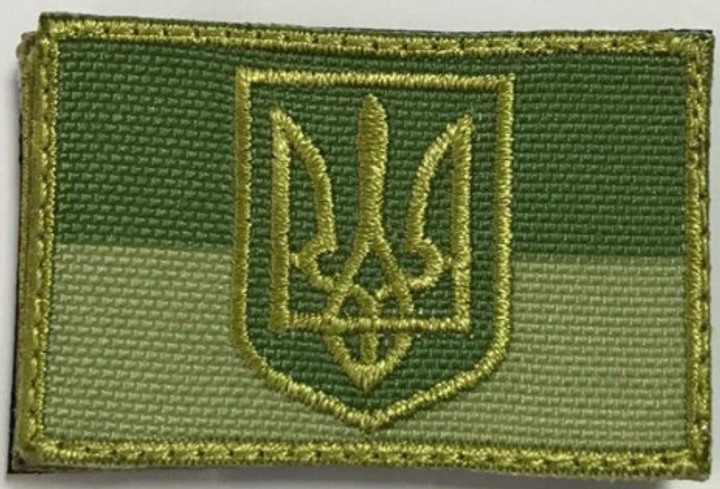 Шеврон на липучці Safety Ukraine Прапор України з Тризубцем 6х3,5 см Оливково-зелений - изображение 1