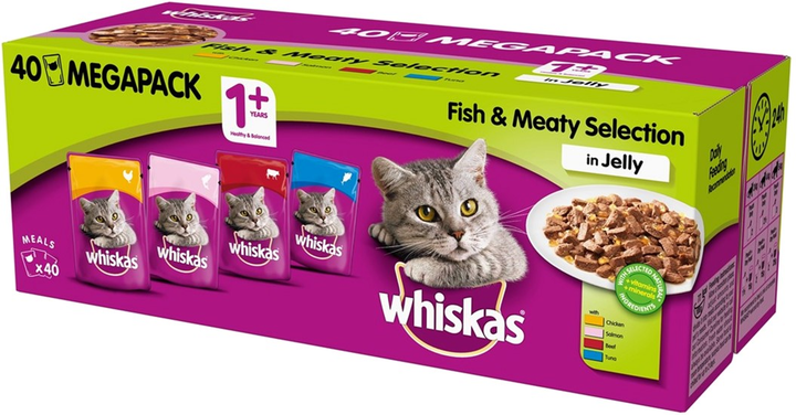 Mokra karma dla kotów WHISKAS Mix smaków w galaretce - saszetki 40x100g (3065890133259) - obraz 1