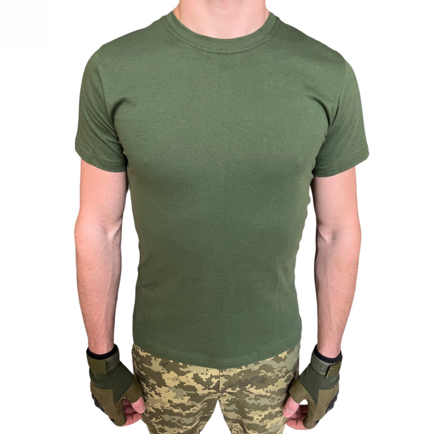 Футболка темная Олива ЗСУ , летняя военная футболка мужская , тактическая футболка военнослужащих всу . Размер S (46) - изображение 1