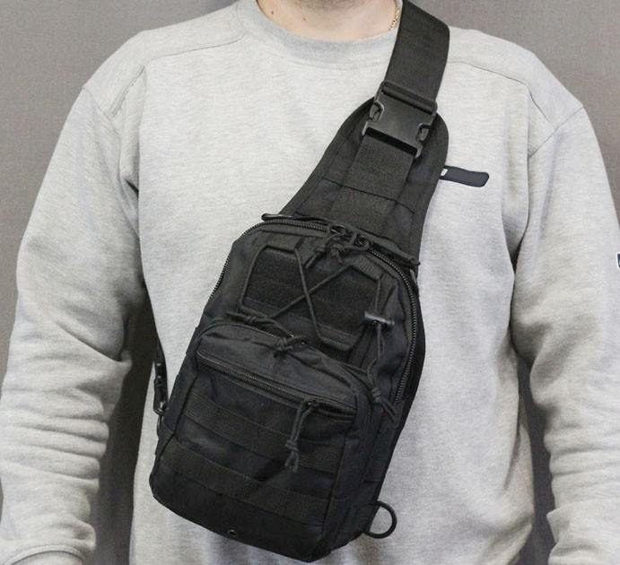 Однолямковий міський тактичний рюкзак Tactical барсетка сумка із системою molle на 7 л Black (095-black) - зображення 2