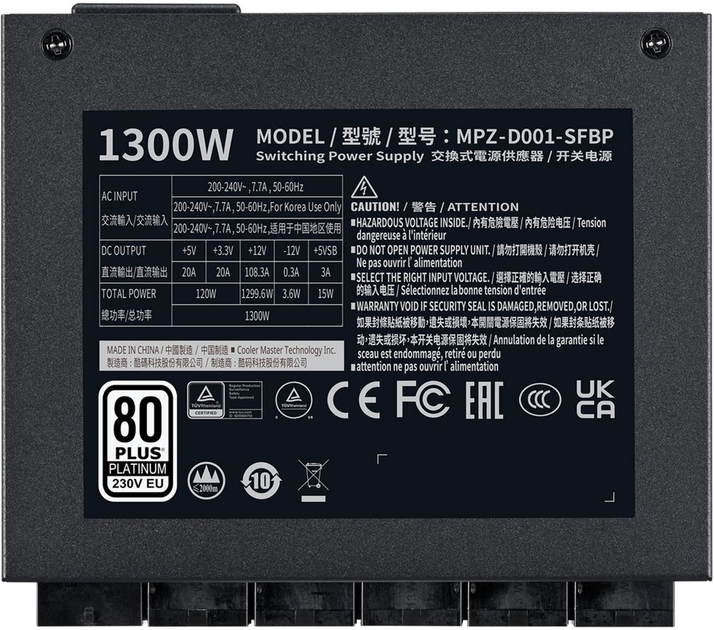 Блок питания Cooler Master V1300 SFX PLATINUM 1300W (MPZ-D001-SFBP-BEU) - изображение 5