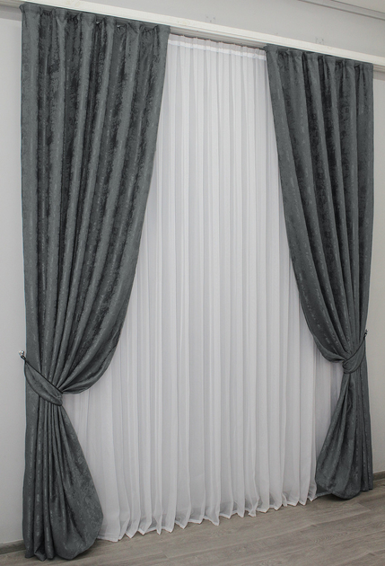 Комплект штор VR-Textil Жаккард Sultan XO № 1123ш Графитовый 150х270 см ...