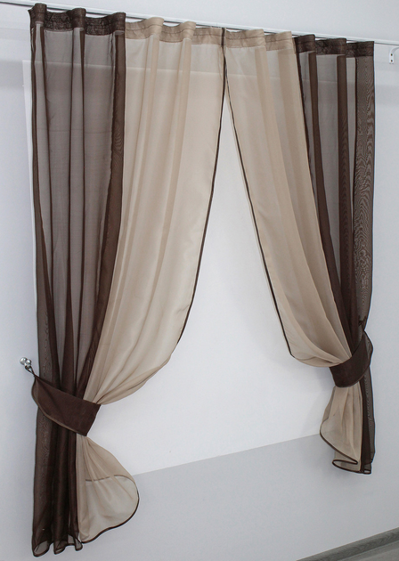 Комплект кухонних штор VR-Textil № 017к на карниз 1-1.5 м Венге з какао 170х265 см 2 шт (50-844) - зображення 2