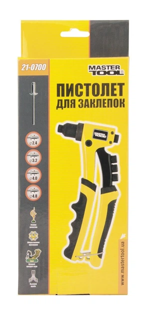 Пістолет для заклепок MASTERTOOL ПРОФІ 210 мм CrMo Ø 2.4/3.2/4.0/4.8 мм 21-0700 - изображение 2