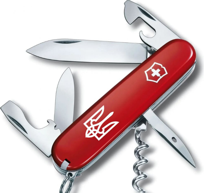 Складаний швейцарський ніж Victorinox SPARTAN ARMY (Vx13603_T0010u) 12 функцій 91 мм червоний, емблема Тризуб - зображення 1