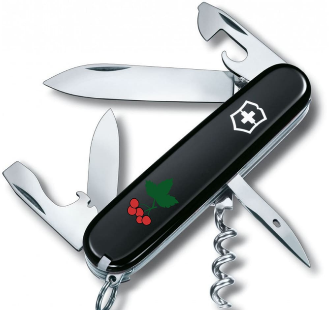 Складаний швейцарський ніж Victorinox SPARTAN ARMY (Vx13603.3_T1350u ) 12 функцій 91 мм чорний емблема Калина. - зображення 1