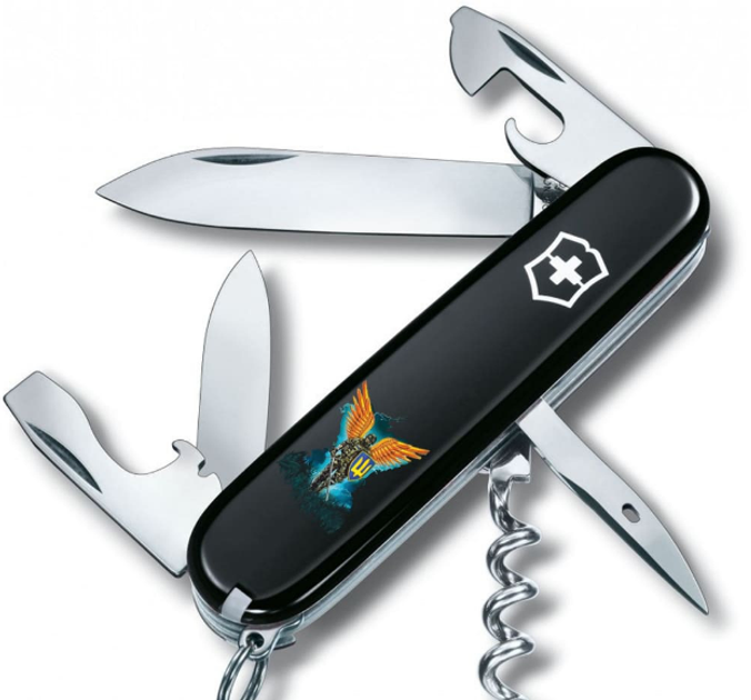 Складаний швейцарський ніж Victorinox SPARTAN ARMY (Vx13603.3_T1061u) 12 функцій 91 мм чорний емблема Ангел ЗСУ - зображення 1