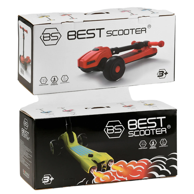 Самокат трехколесный со светящимися колесами и дымом Best Scooter Красный - изображение 4