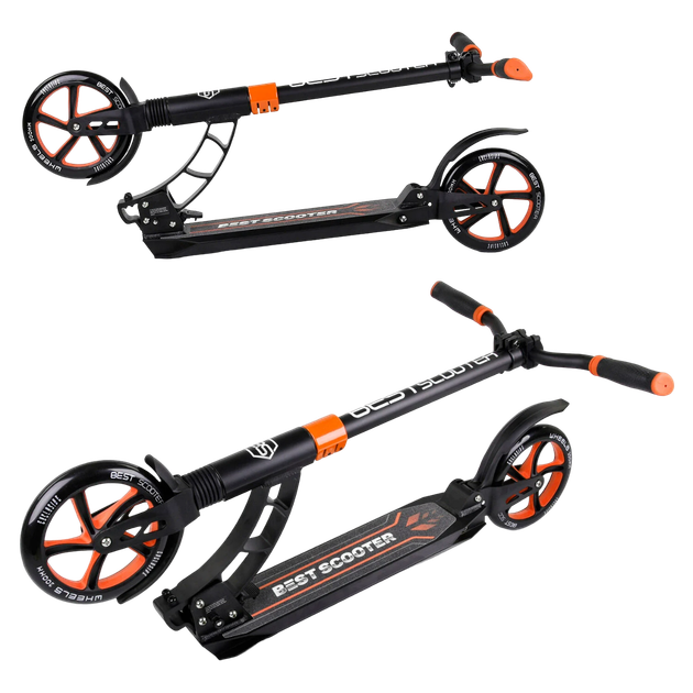 Самокат двухколесный с большими колесами и амортизаторами Best Scooter Черный с оранжевым - Фото 3 Самокат двухколесный с большими колесами и амортизаторами Best Scooter Черный с оранжевым - изображение 3