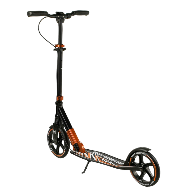 Самокат двухколесный с большими колесами и ручным тормозом Best Scooter Черный с оранжевым - Фото 2 Самокат двухколесный с большими колесами и ручным тормозом Best Scooter Черный с оранжевым - изображение 2