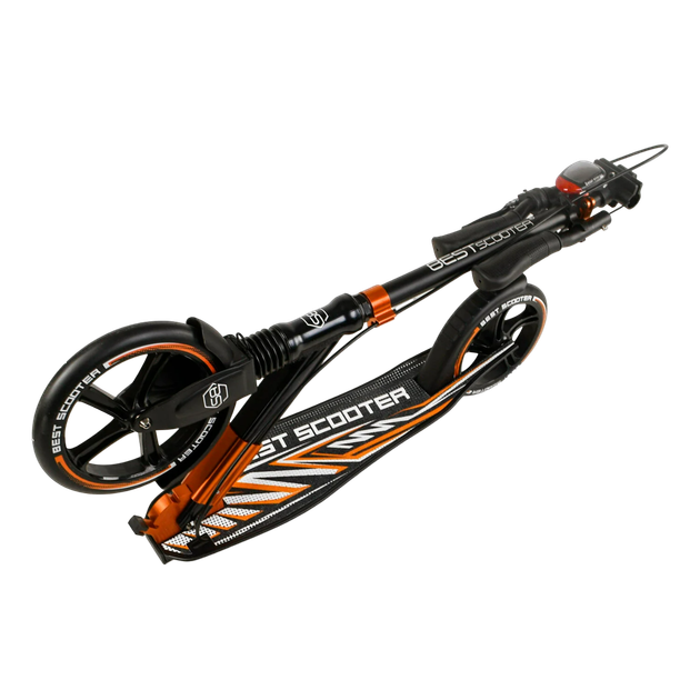 Самокат двухколесный с большими колесами и ручным тормозом Best Scooter Черный с оранжевым - Фото 4 Самокат двухколесный с большими колесами и ручным тормозом Best Scooter Черный с оранжевым - изображение 4