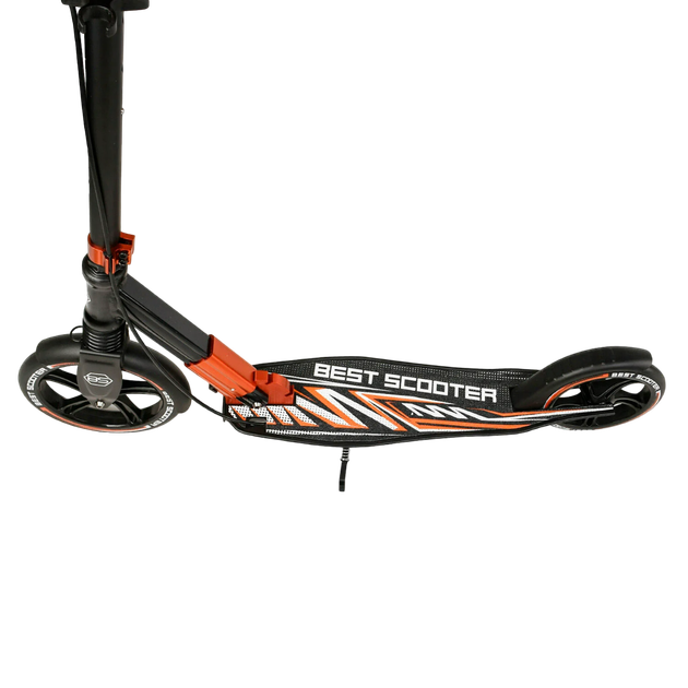 Самокат двухколесный с большими колесами и ручным тормозом Best Scooter Черный с оранжевым - Фото 5 Самокат двухколесный с большими колесами и ручным тормозом Best Scooter Черный с оранжевым - изображение 5