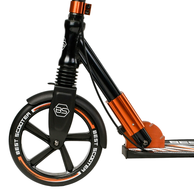 Самокат двухколесный с большими колесами и ручным тормозом Best Scooter Черный с оранжевым - Фото 6 Самокат двухколесный с большими колесами и ручным тормозом Best Scooter Черный с оранжевым - изображение 6