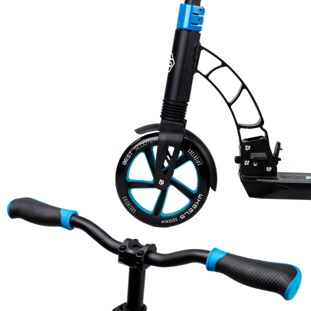 Самокат двоколісний з великими колесами та амортизаторами Best Scooter Чорний з синім - Фото 2 Самокат двоколісний з великими колесами та амортизаторами Best Scooter Чорний з синім - зображення 2
