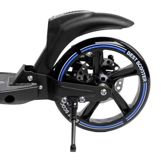 Самокат двухколесный с большими колесами и ручным амортизатором Best Scooter Черный с синим - изображение 5