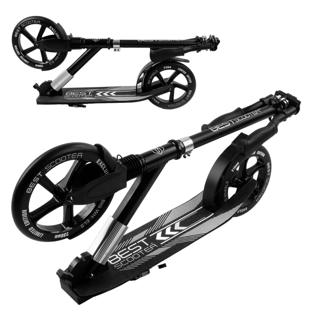Самокат двухколесный с большими колесами и амортизатором Best Scooter Черный с белым - изображение 3