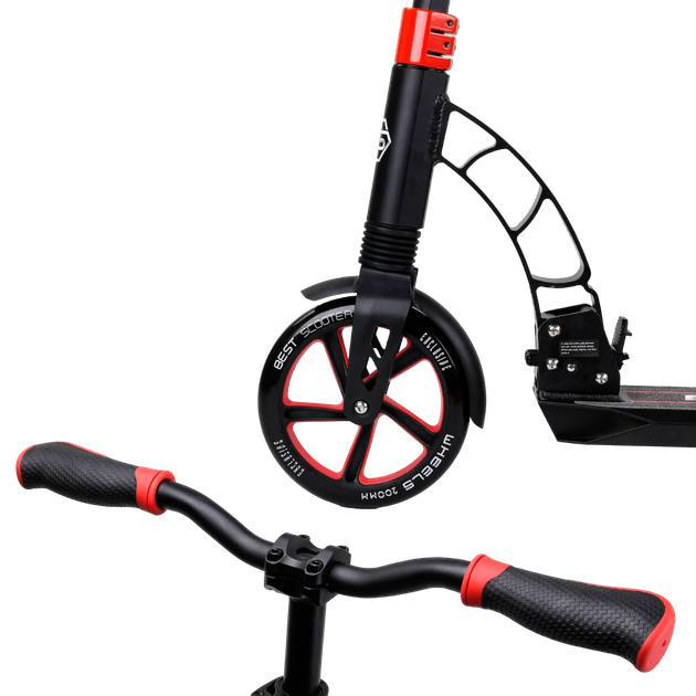 Самокат двоколісний з великими колесами та амортизаторами Best Scooter Чорний з червоним - Фото 2 Самокат двоколісний з великими колесами та амортизаторами Best Scooter Чорний з червоним - зображення 2