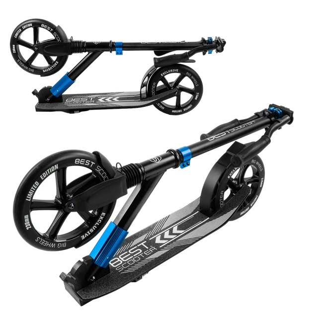 Самокат двухколесный с большими колесами и амортизатором Best Scooter Черный с синим - изображение 3