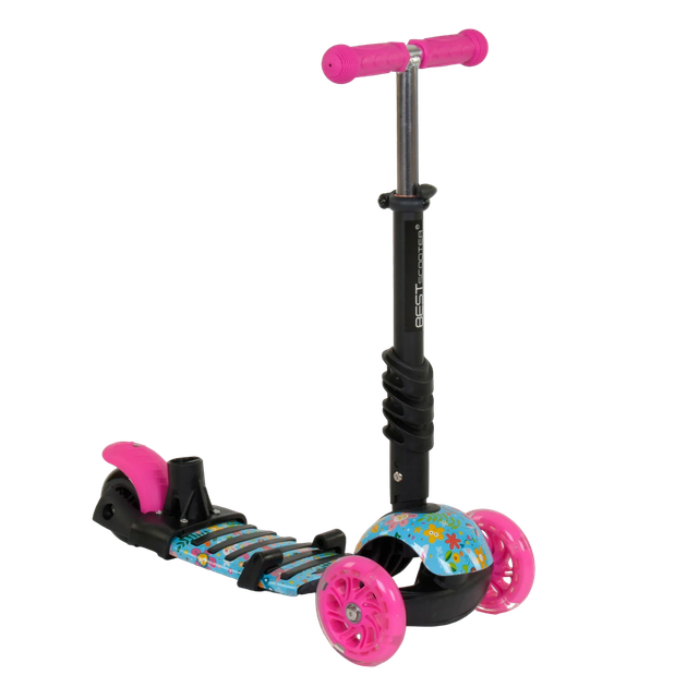 Трехколесный самокат со светящимися колесами и родительской ручкой 5 в 1 Best Scooter Розовый с голубым - Фото 2 Трехколесный самокат со светящимися колесами и родительской ручкой 5 в 1 Best Scooter Розовый с голубым - изображение 2