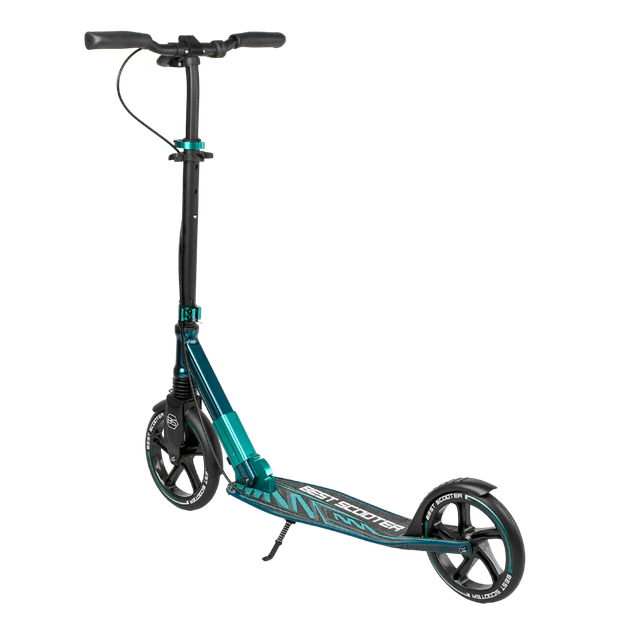 Самокат двухколесный с большими колесами и ручным тормозом Best Scooter Черный с голубым - изображение 2