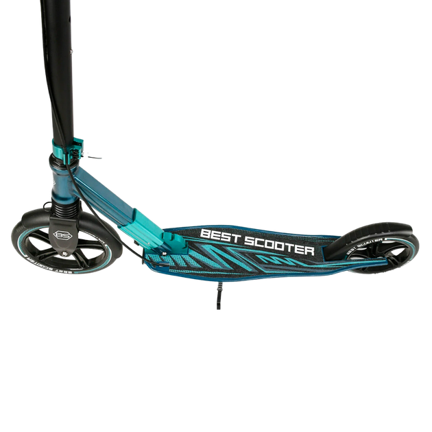 Самокат двухколесный с большими колесами и ручным тормозом Best Scooter Черный с голубым - изображение 6