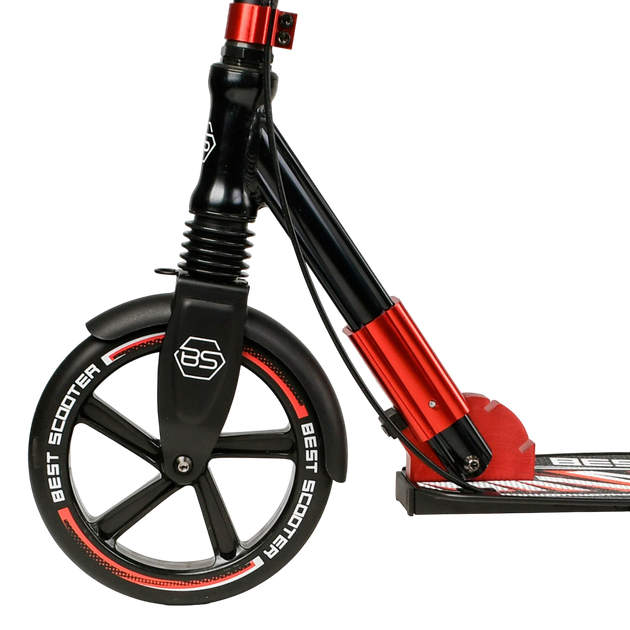 Самокат двухколесный с большими колесами и ручным тормозом Best Scooter Черный с красным - Фото 5 Самокат двухколесный с большими колесами и ручным тормозом Best Scooter Черный с красным - изображение 5