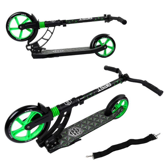Самокат двоколісний з великими колесами та амортизатором Best Scooter Чорний із зеленим - Фото 3 Самокат двоколісний з великими колесами та амортизатором Best Scooter Чорний із зеленим - зображення 3