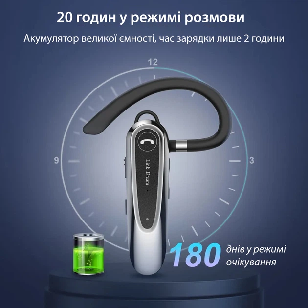 Блютуз гарнитура беспроводная наушник беспроводной bluetooth 5.0 для телефона пк компьютера Link Dream LC-B45 eng black + Кейс - изображение 4